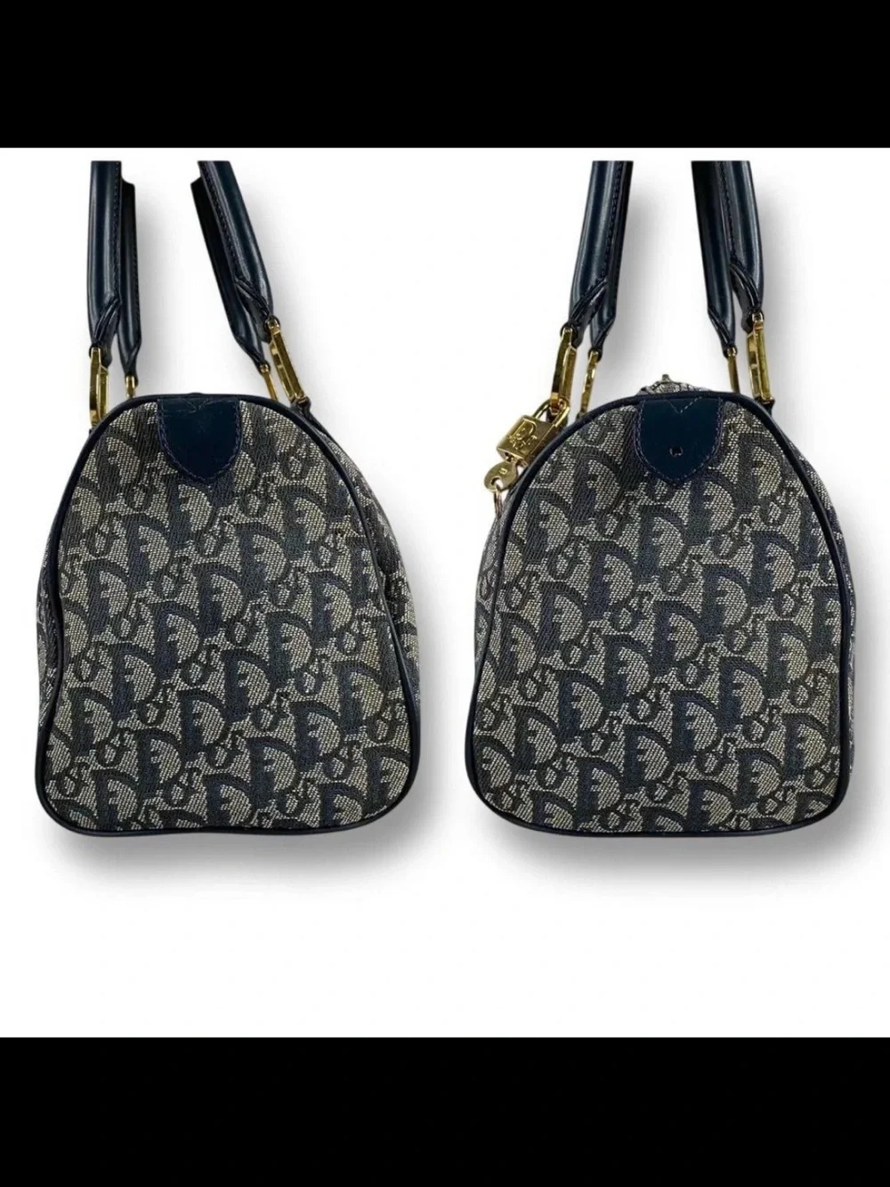 Dior Navy & Beige Oblique Satchel with Gold Hardware